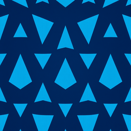 Create a seamless pattern of blue triangles on a dark blue background, shot with a Canon EOS R5, 50mm lens, f/8 aperture, ISO 100, in a top-down view to enhance texture and depth.