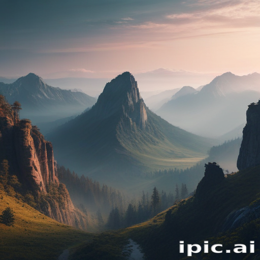 Majestic Mountain Landscape at Dawn with Misty Peaks and Lush Forests