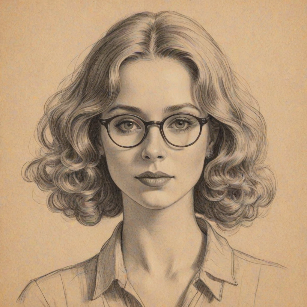 Dazzling Allie Grant, pencil sketch, portrait of Splendid woman 1925s in glasses, hair style beatnik, outline, clear lines, fine lines, 8k