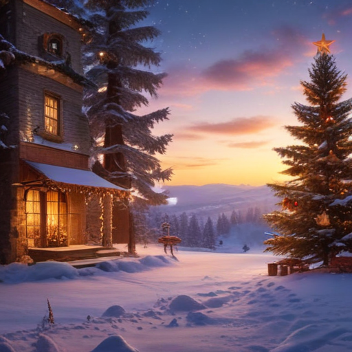 Charming Winter Scene with a Cozy House and Festive Christmas Tree