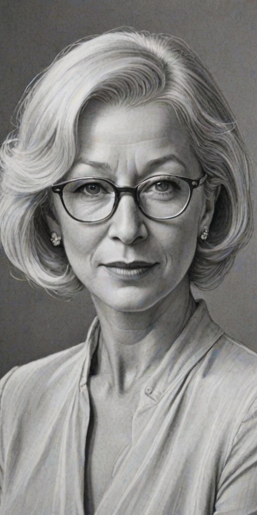 Gorgeous Helen Mirren, pencil sketch, portrait of Comely woman 1934s in glasses, hair style beatnik, outline, clear lines, fine lines, 8k