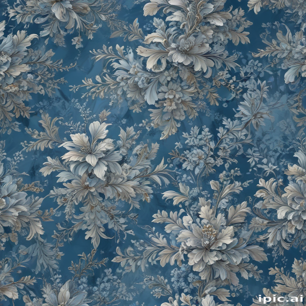 Elegant Floral Pattern Design in Shades of Blue and Cream Tones