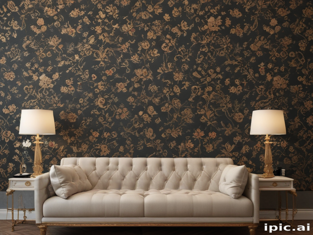 Elegant Living Room Featuring Floral Wallpaper and Classic Sofa Design