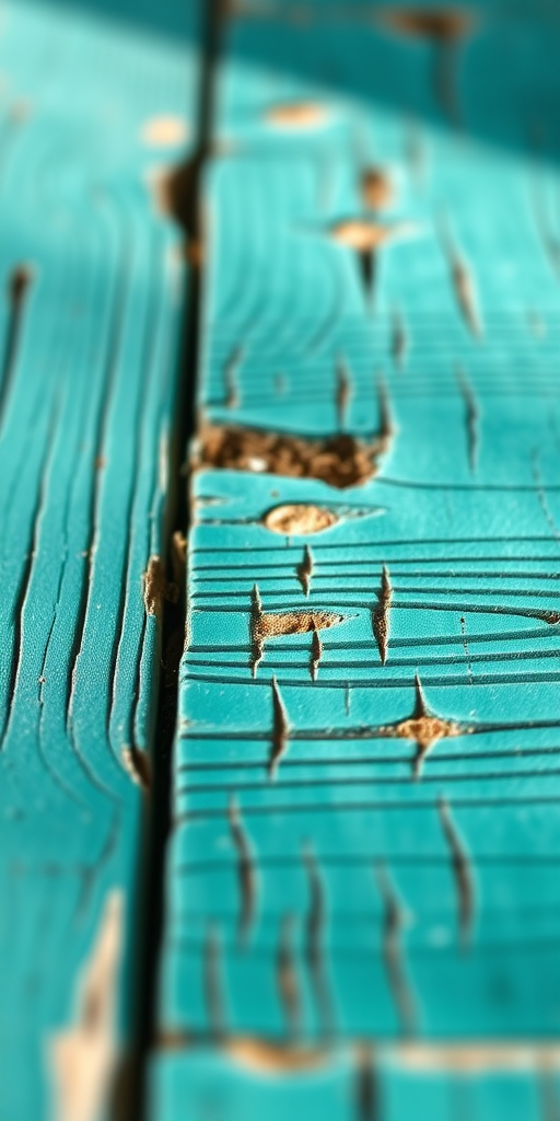 high-resolution image of weathered teal wooden planks texture, soft natural light, macro view, DSLR camera with 50mm lens, f/2.8 aperture, ISO 100, shutter speed 1/125s, focus on intricate surface details