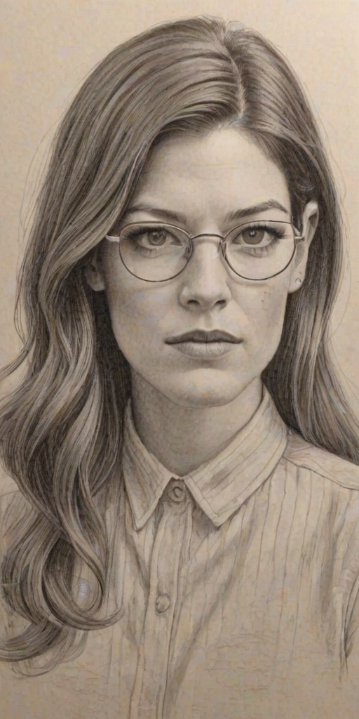 Exquisite Jennifer Carpenter, pencil sketch, portrait of Enchanting woman 1922s in glasses, hair style beatnik, outline, clear lines, fine lines, 8k