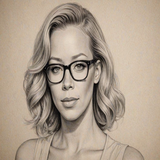 Captivating Kendra Wilkinson, pencil sketch, portrait of Superb woman 1922s in glasses, hair style beatnik, outline, clear lines, fine lines, 8k