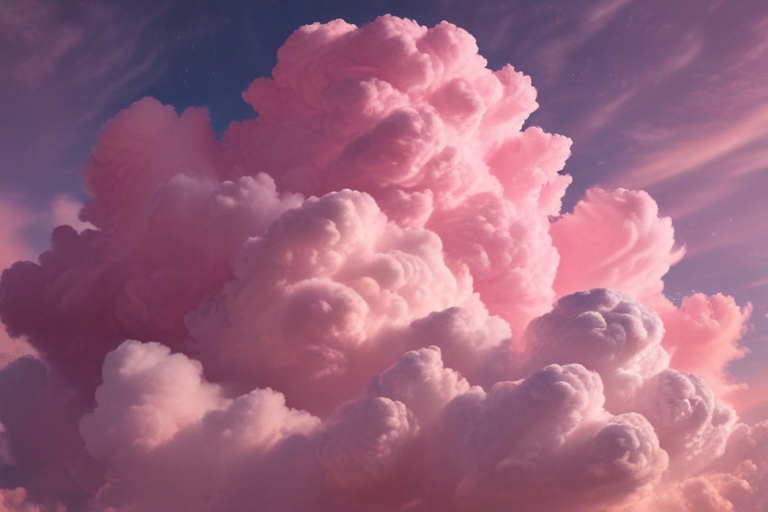 Dreamy Cotton Candy Clouds Bathed in Soft Pastel Sunset Hues