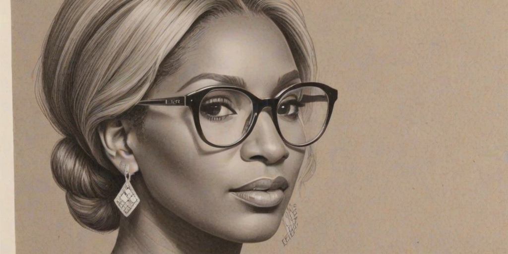 Resplendent Nene Leakes, pencil sketch, portrait of Fetching woman 1966s in glasses, hair style beatnik, outline, clear lines, fine lines, 8k