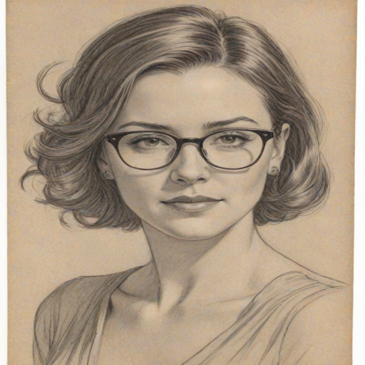 Appealing Christa Miller, pencil sketch, portrait of Stunning woman 1937s in glasses, hair style beatnik, outline, clear lines, fine lines, 8k