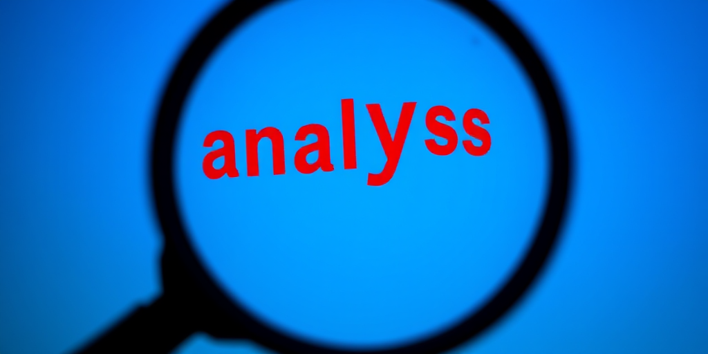 create a high-resolution image of a magnifying glass focusing on the word "analysis" in bold red text against a smooth gradient background of blue to teal, captured with a Canon EOS R5 at f/2.8, 1/125 sec, ISO 100, using a macro lens for detailed close-up, with soft lighting to enhance depth and clarity