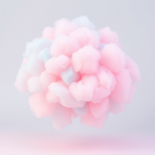 Whimsical Cotton Candy Cloud Puff exhibiting a soft blend of pastel pink and baby blue hues styled into a voluminous rounded shape resembling a fluffy cloud of spun sugar