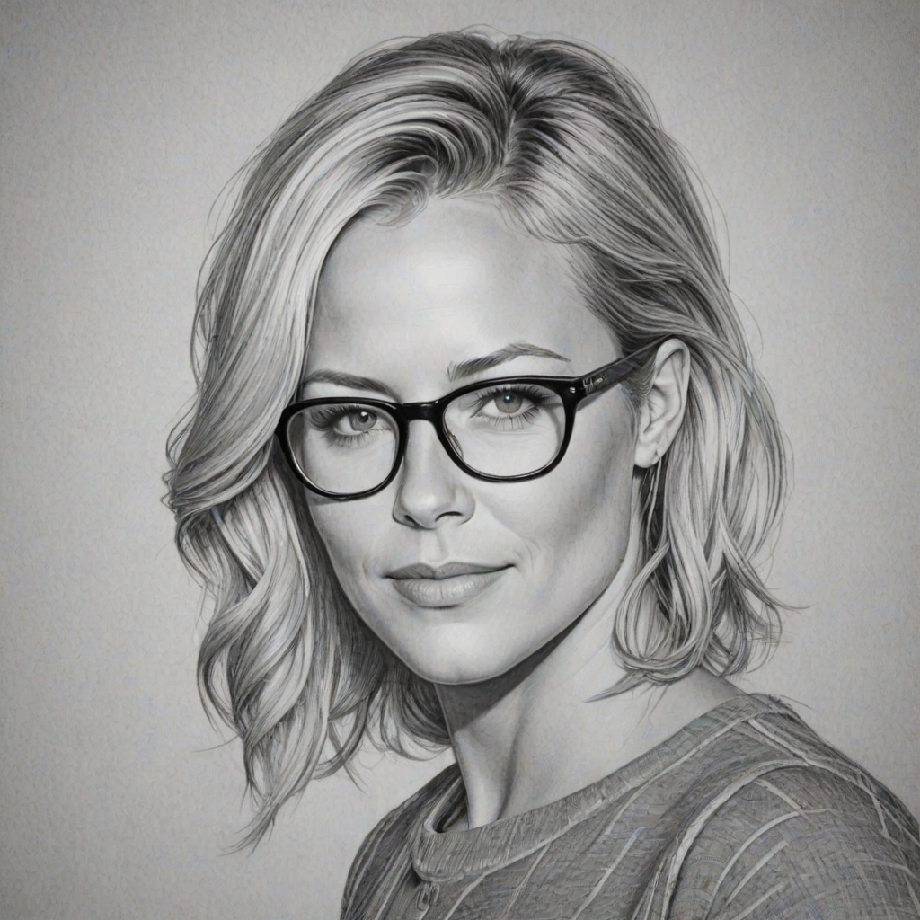 Delightful Brittany Daniel, pencil sketch, portrait of Splendid woman 1967s in glasses, hair style beatnik, outline, clear lines, fine lines, 8k