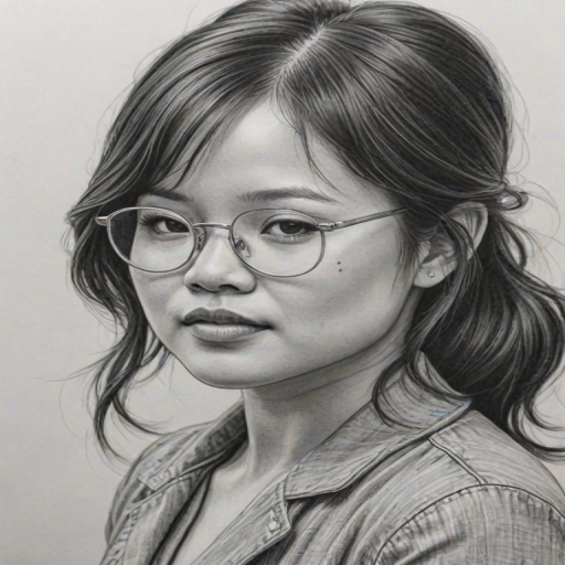 Dazzling Kelly Marie Tran, pencil sketch, portrait of Pleasing woman 1936s in glasses, hair style beatnik, outline, clear lines, fine lines, 8k