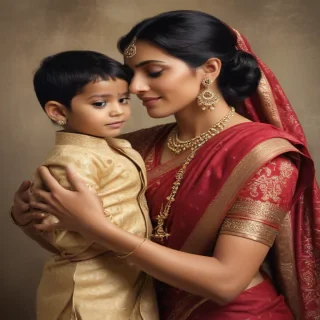 mom and son indian