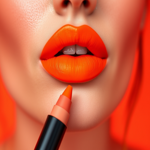Neon orange matte lip crayon "Electric Tangerine" with a vibrant pigmentation and precise application, ideal for bold summer looks and creative makeup, long-wearing and smudge-proof