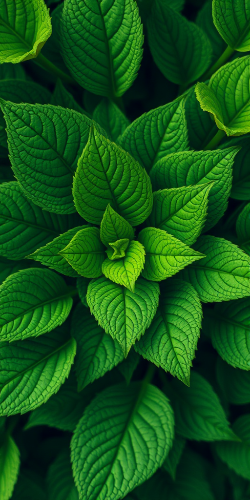 macro photograph of a lush green plant with textured leaves, shot with a DSLR camera at f/2.8 aperture, ISO 100, shutter speed 1/200s, in natural light from a top-down angle to enhance details and colors.