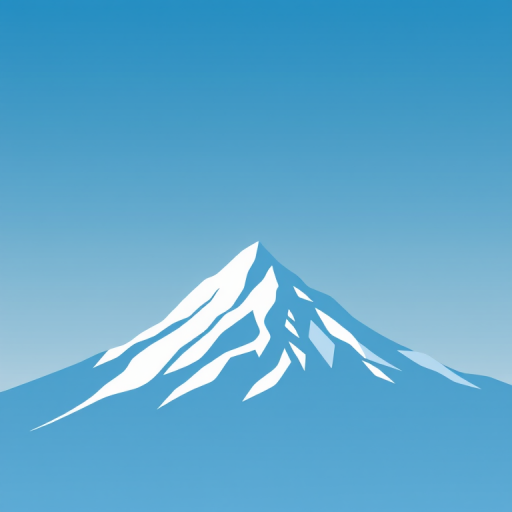 create a minimalist vector illustration of a snow-capped mountain peak against a gradient blue sky with simpler shapes and fewer details