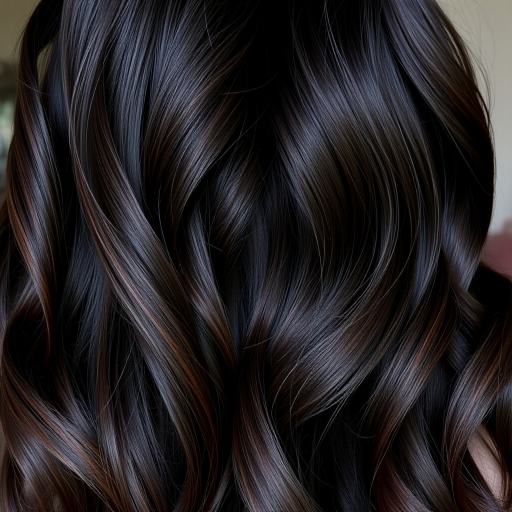 Sultry dark espresso waves christened "Midnight Silk" cascading down in glossy S-shaped curves, accentuated by subtle mahogany lowlights
