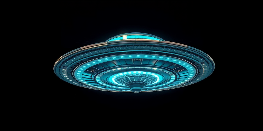 Regenerate a detailed illustration of a UFO, captured in high resolution with a Canon EOS 5D Mark IV, 50mm lens, f/2.8 aperture, ISO 100, shot from a low angle to emphasize its shape and features, using soft natural lighting for a clear and vibrant image.