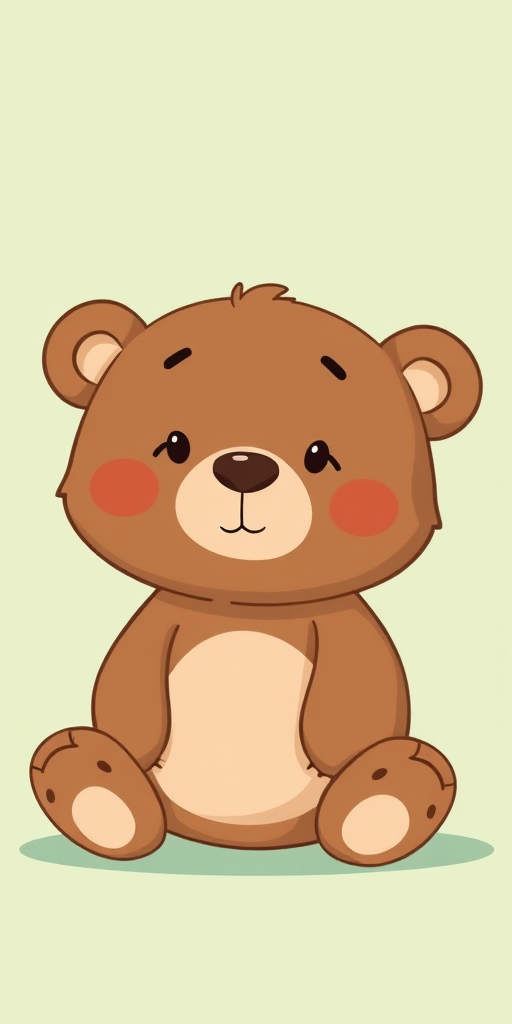 Create an illustration of a cartoon bear sitting down with a light green background, using a digital art style, DSLR camera settings, f/8 aperture, ISO 100, 50mm lens, and a soft focus effect for a playful ambiance.