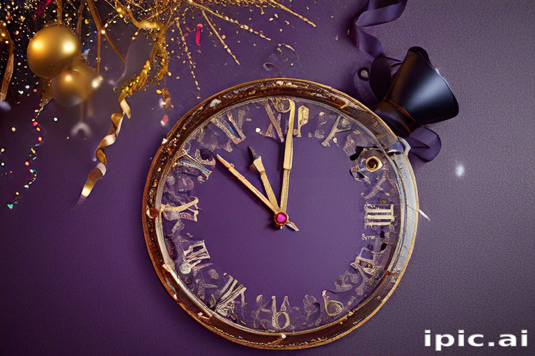 Elegant Antique Clock Surrounded by Festive Decorations for New Year ...
