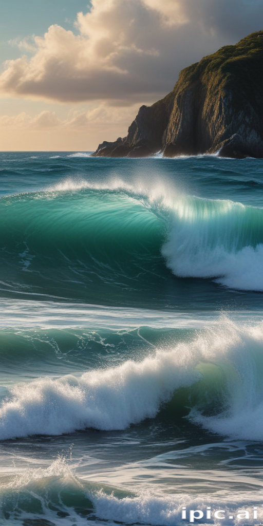 Majestic Ocean Waves Crashing Against Rocky Shores Under a Dramatic Sky