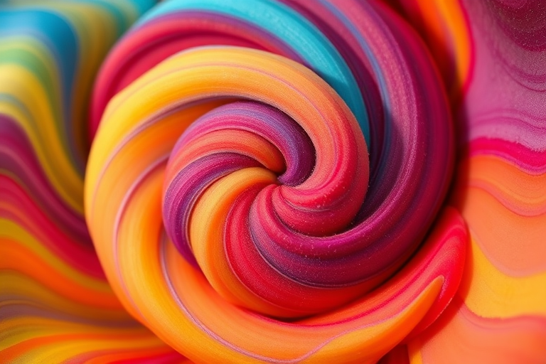 high-resolution macro photography of vibrant swirling colors resembling a floral pattern, use a Canon EOS 5D Mark IV with a 100mm f/2.8L macro lens, aperture f/8, ISO 100, shutter speed 1/200s, natural diffused lighting, top-down view to highlight texture and detail.