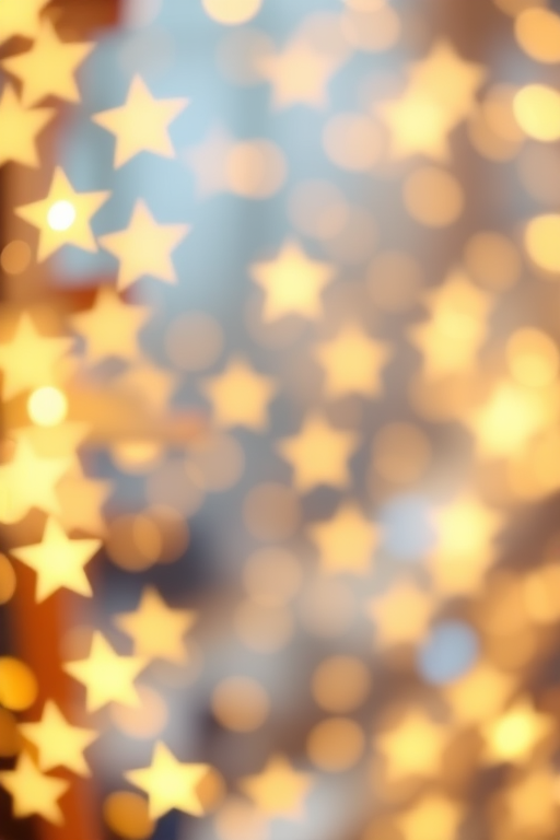 Create a festive background featuring glowing stars and shimmering bokeh lights in warm gold and soft blue tones. The scene should evoke a magical and celebratory atmosphere, perfect for a holiday or special occasion. Include a mix of star shapes and soft orbs of light, softly blurred to create depth and a dreamy effect.