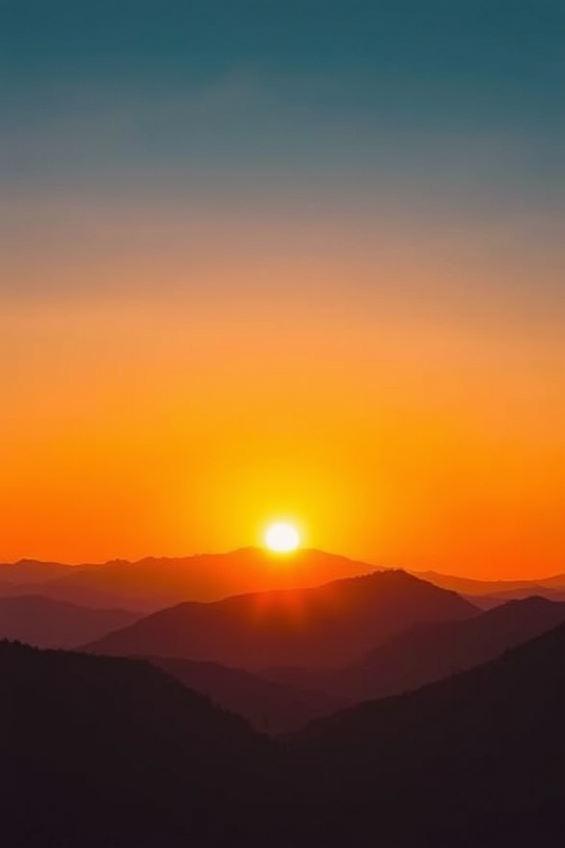 Generate a vibrant landscape scene featuring a sunset over mountains with a clear sky, captured using a DSLR camera at ISO 100, f/8 aperture, 1/250 second shutter speed, wide-angle view for depth, and enhanced color saturation to improve image quality.