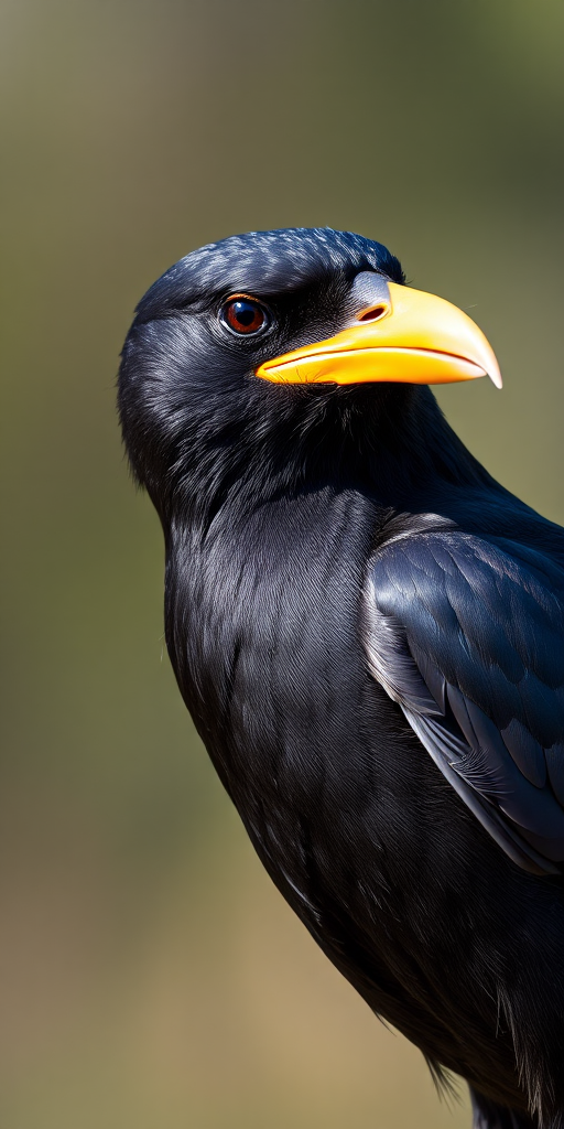 Generate a high-resolution image of a black bird with a yellow beak, captured using a DSLR camera with a 50mm lens, aperture f/2.8, ISO 100, in natural light, shallow depth of field, side view.