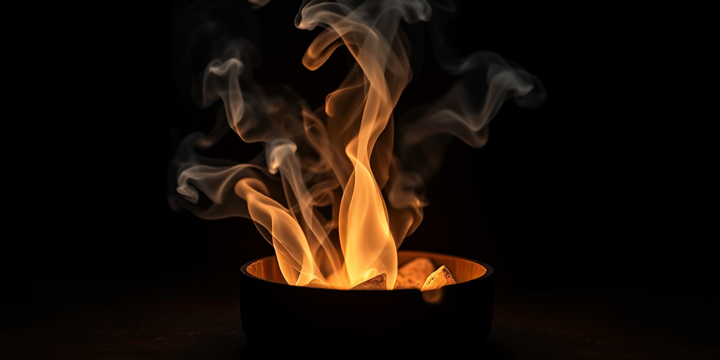 generate an artistic image of swirling smoke forming human shapes emerging from a round ashtray with glowing embers in a dark background, use a Canon EOS R5 camera, 50mm lens, aperture f/1.8, shutter speed 1/200s, ISO 100, soft focus with high contrast lighting for dramatic effect