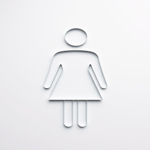 Create a high-resolution image of a minimalistic female figure icon, using a Canon EOS R5 camera with an aperture of f/4, ISO 100, and a focal length of 50mm, in a flat lay view with a light, neutral background to enhance clarity and contrast.