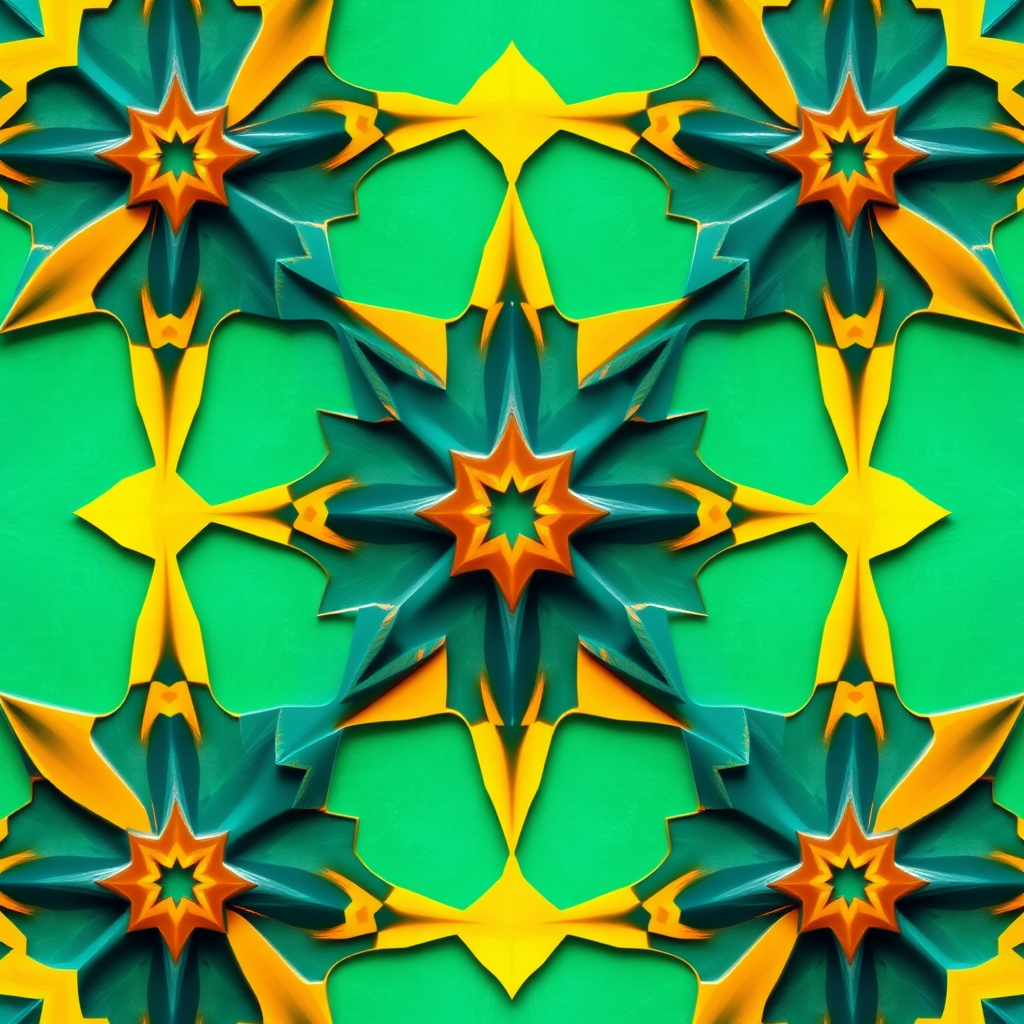 Create a vibrant geometric pattern with bright yellow and teal accents, high resolution, shot with a Canon EOS R5, 50mm lens, f/8 aperture, ISO 100, top-down view, and natural light to enhance color saturation and clarity.