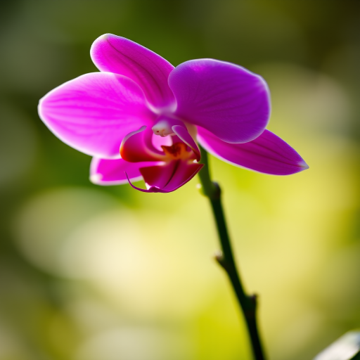 photograph of a vibrant pink orchid with intricate details, shallow depth of field, macro lens, ISO 100, f/2.8, 1/200 sec, natural light, slight soft focus background