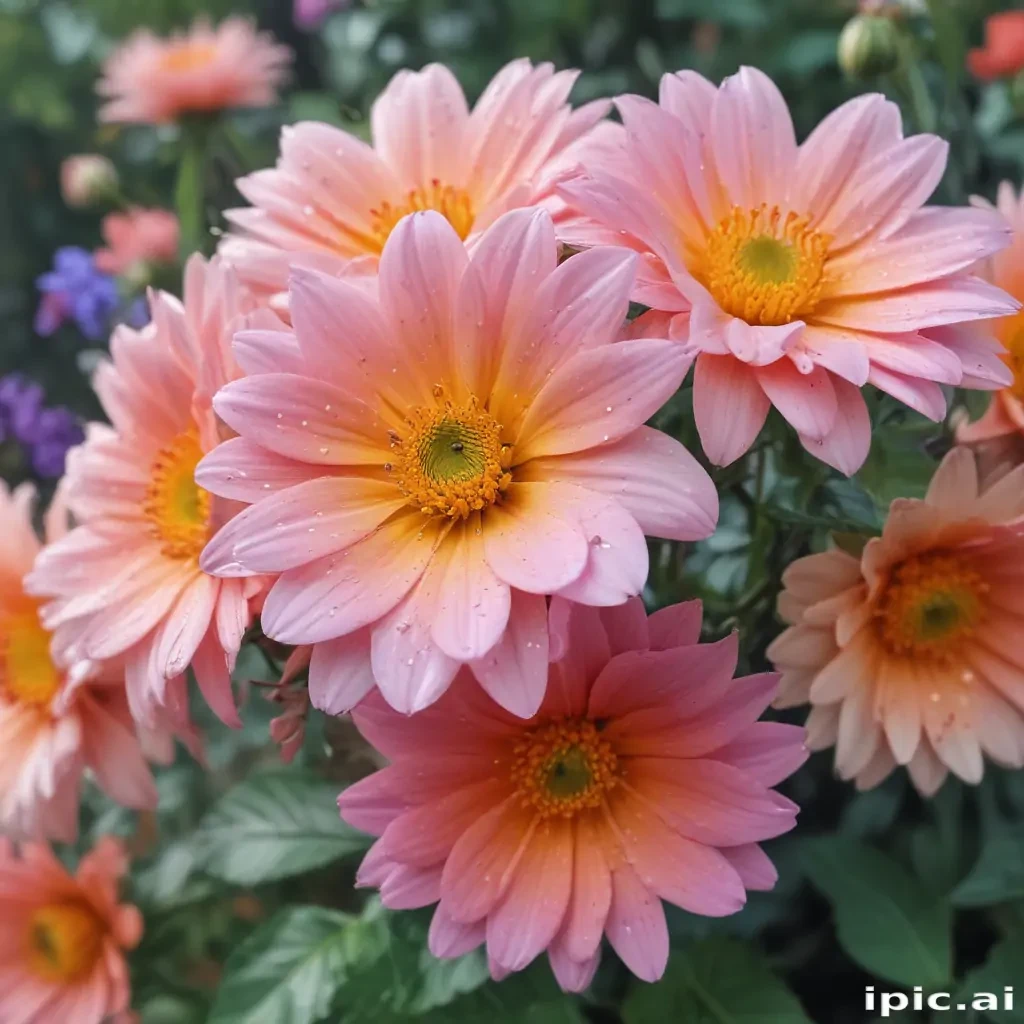 A Beautiful Cluster of Soft Pink Flowers with Dewdrops in Bloom.