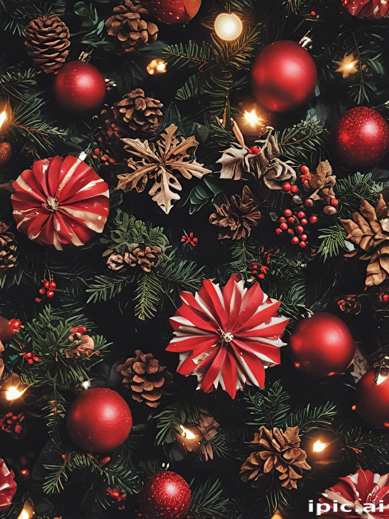 Festive Christmas Tree Decorations Featuring Red Ornaments and Natural ...