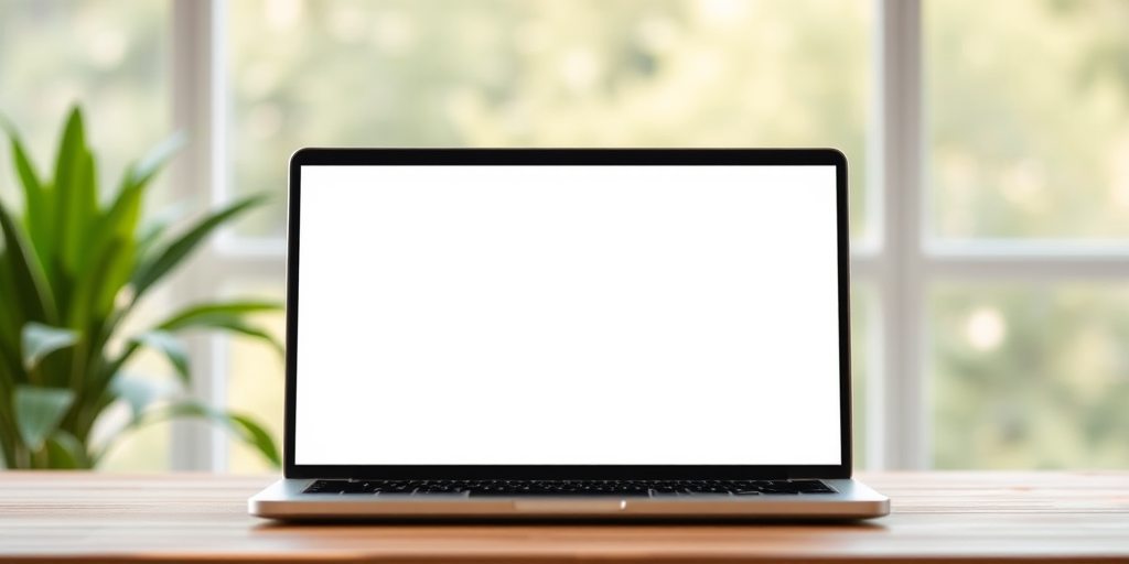 Generate a high-resolution image of a laptop with a blank screen, taken from a frontal view using a DSLR camera at f/2.8 aperture, ISO 100, with a 50mm lens and soft natural lighting to enhance detail and texture.
