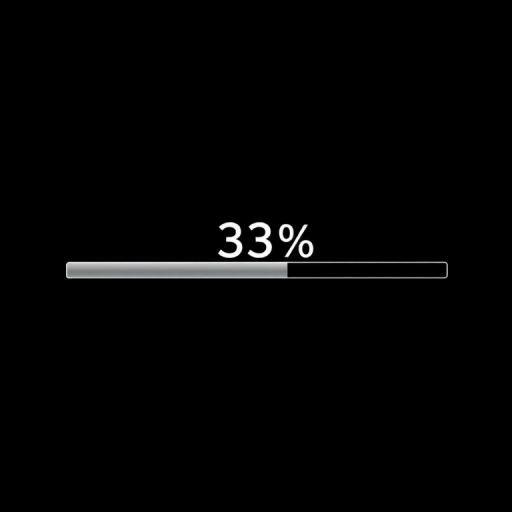 Create an image of a sleek progress bar at 33% filled, centered on a black background, using a Canon EOS R5 camera, 50mm lens, f/1.8 aperture, ISO 100, with a focus on high contrast and sharp details in a minimalist style.