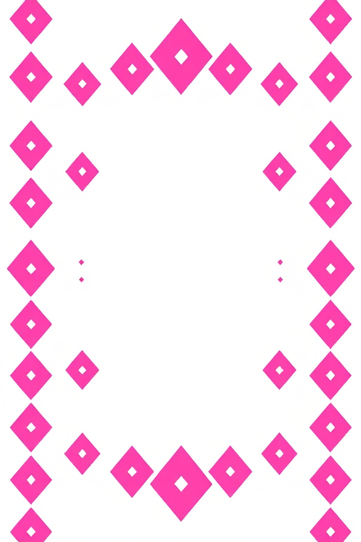Create a vibrant pink diamond-patterned border design with a transparent center, using a Canon EOS R5 with a 50mm f/1.2 lens, aperture set to f/2.8, ISO 100, and a soft focus background for enhanced depth and clarity.