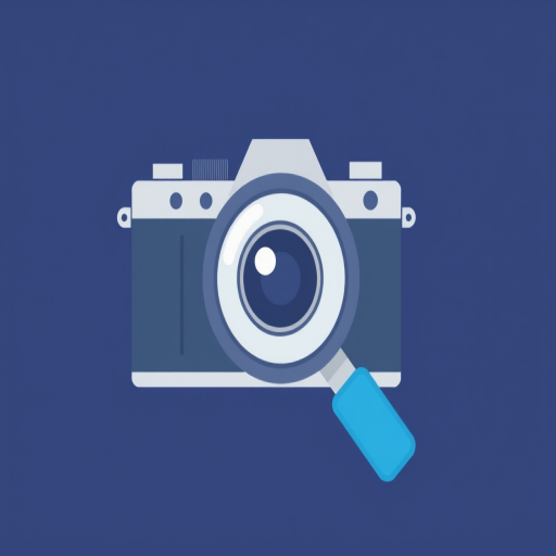 create a high-resolution vector illustration of a magnifying glass with a blue handle, flat design style, camera type: digital camera, camera settings: f/8 aperture, 1/200 shutter speed, ISO 100, camera view: straight-on, camera style: minimalistic