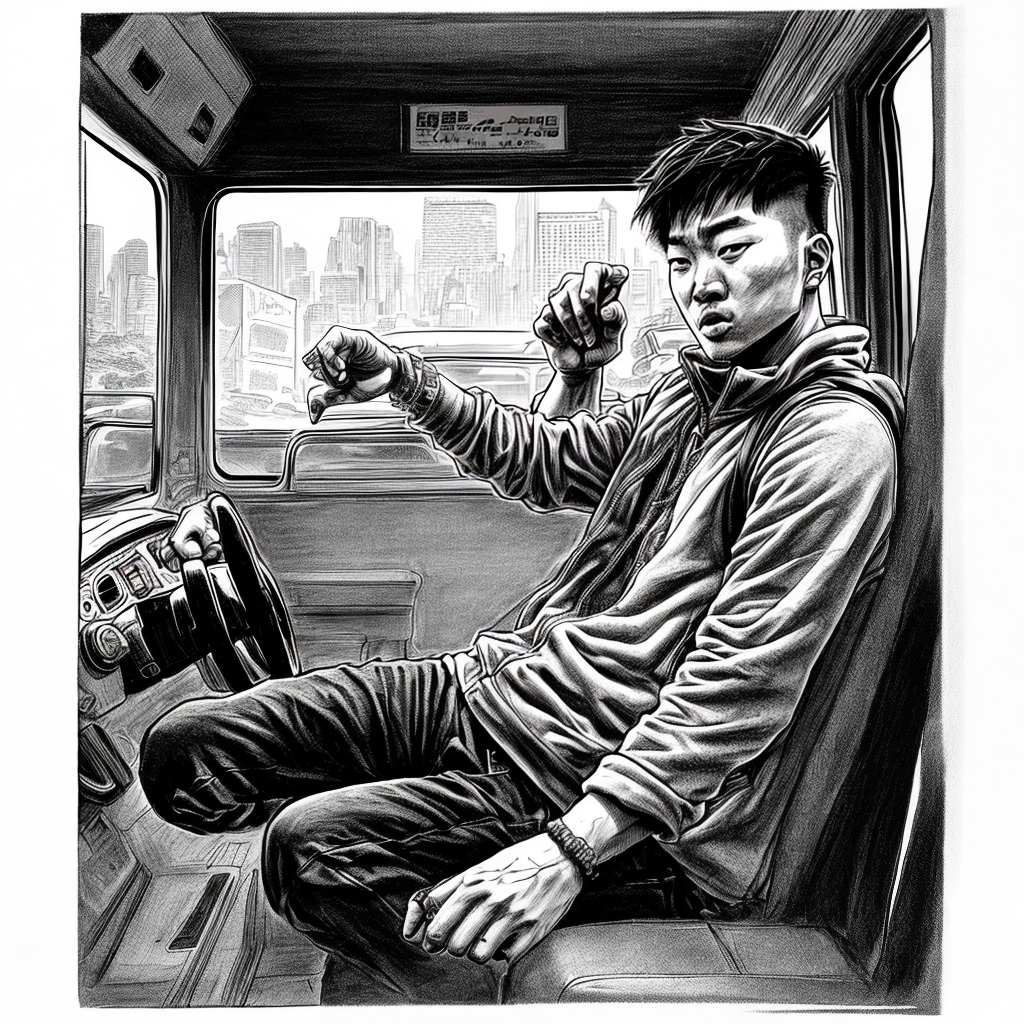 Cartoon Asian Rapper ASIAN HIP HOP RAPPER IS SINGING INSIDE THE BUS. COMIC BOOK. SKETCH ...