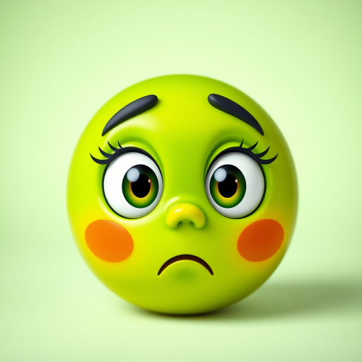 Create a vibrant green surprised emoji with large expressive eyes on a soft gradient background, shot with a DSLR camera at f/2.8, 50mm lens, in macro style for enhanced detail and clarity, using natural soft lighting.
