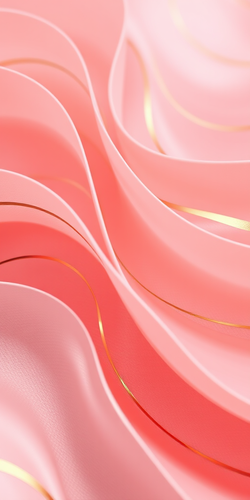 Create a high-resolution image of abstract wavy lines in shades of pink and gold, with a smooth texture and elegant patterns, utilizing a Canon EOS R5 camera, 50mm f/1.2 lens, natural lighting, and a macro view to capture intricate details.