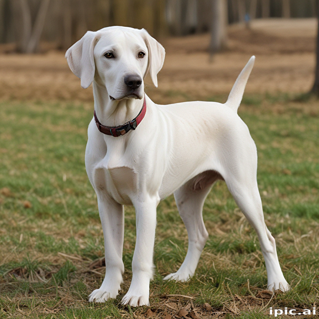 A Playful White Labrador Retriever Enjoying a Sunny Day Outdoors.