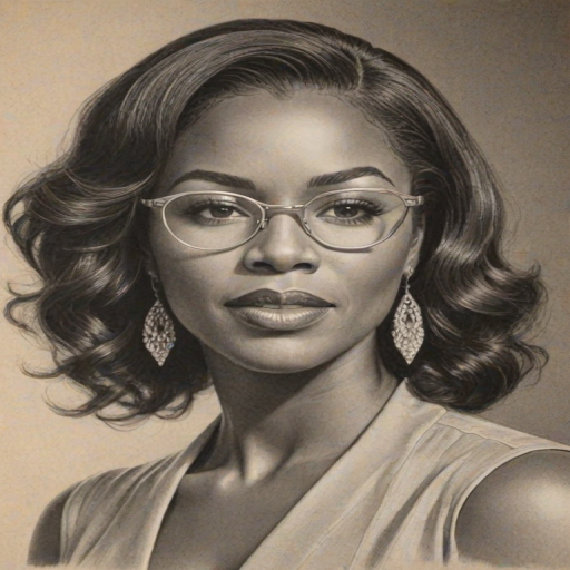 Attractive Kenya Moore, pencil sketch, portrait of Elegant woman 1934s in glasses, hair style beatnik, outline, clear lines, fine lines, 8k