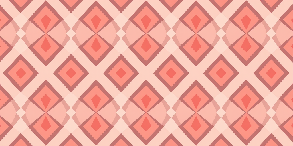 Generate a seamless pattern with a geometric design featuring repetitive diamond shapes in soft pink and coral tones, captured using a Canon EOS R5 with a 50mm lens at f/8, ISO 100, and a shallow depth of field to enhance details.