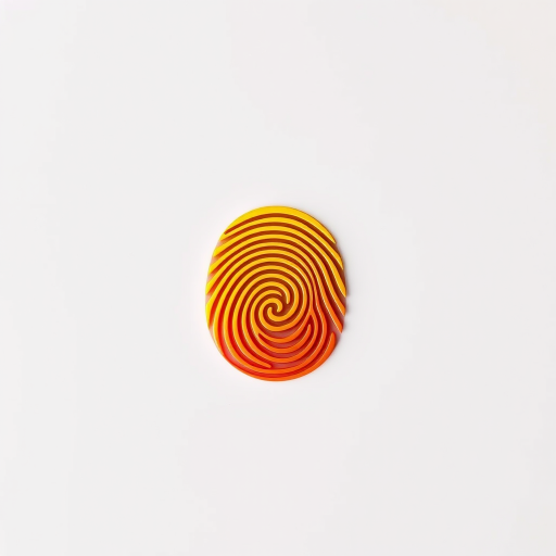 high-resolution fingerprint icon with a gradient from yellow to orange on a white background, captured with a Canon EOS R5 at f/2.8, ISO 100, 50mm lens, top-down view, soft lighting, minimalistic design