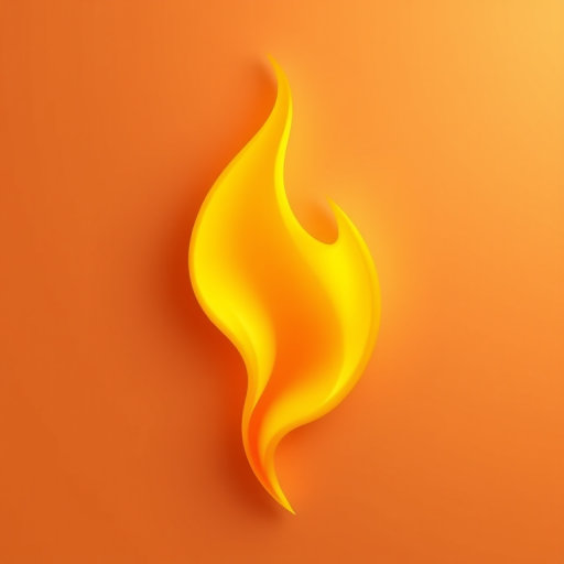 Generate a high-resolution image of a stylized flame shape with a gradient from yellow to pale orange, using a Canon EOS R5 with an f/1.8 aperture, ISO 200, and a 50mm lens, capturing it from a top-down view in soft, diffused lighting.