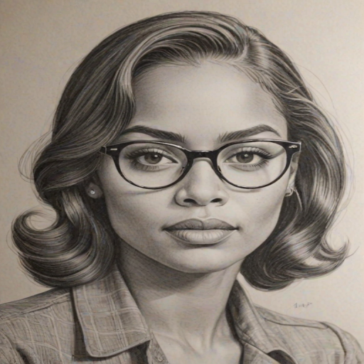 Superb Lauren London, pencil sketch, portrait of Superb woman 1940s in glasses, hair style beatnik, outline, clear lines, fine lines, 8k