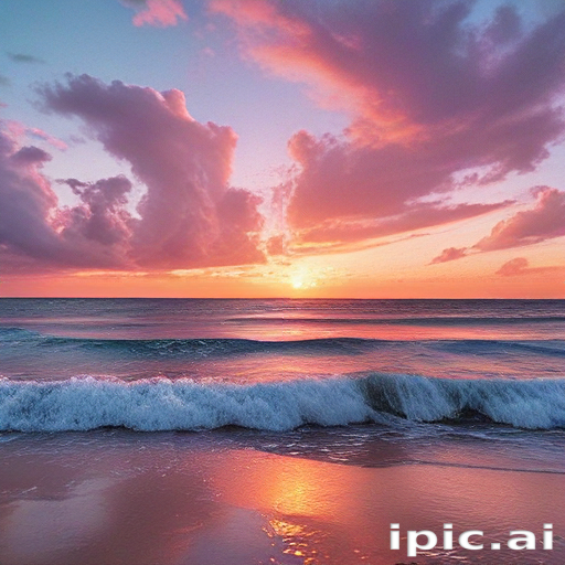 Stunning Sunset Over Calm Ocean Waves with Colorful Cloud Reflections